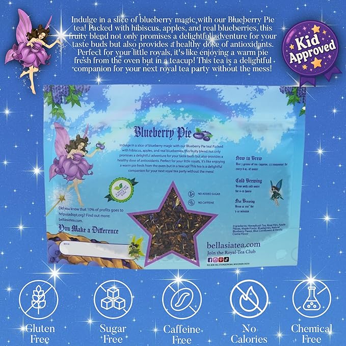 Bellasia Tea Blueberry Pie for Kids Using Real Fruit Pieces - Caffeine Free Herbal Tea Blend with Real Ingredients & Balanced Flavor- Add Loose Leaf Tea to Your Child’s Routine for A Fun & Tasty Drink - Bloomnest
