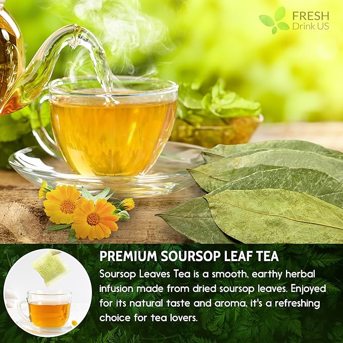FreshDrinkUS, Premium 30+ Soursop Graviola Dried Leaves, Natural Whole Soursop Leaves, Wildcrafted, Hoja Guanabana, Loose Leaf Herbal Tea, No Gluten, Vegan - Bloomnest