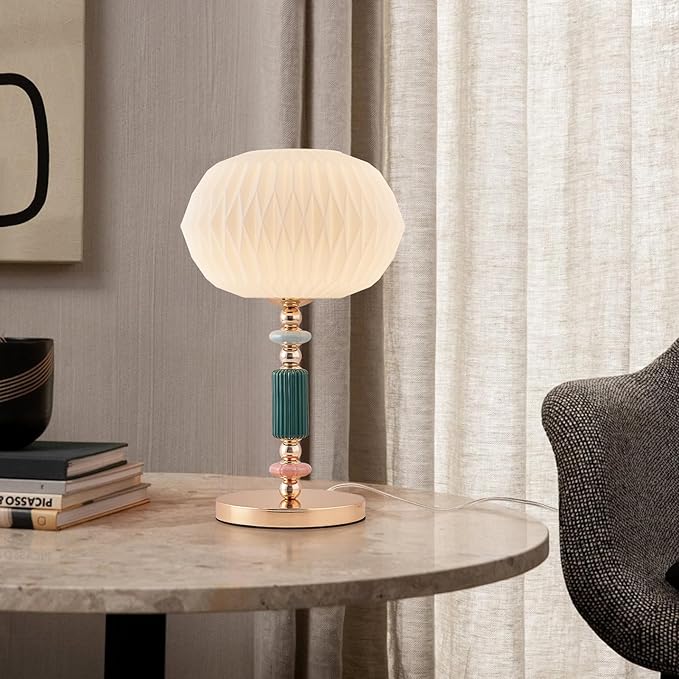 Milk White Glass Shade Table Lamp Modern Metal Desk Lamp with Plug Cord Switch for Bedroom Living Room - Bloomnest