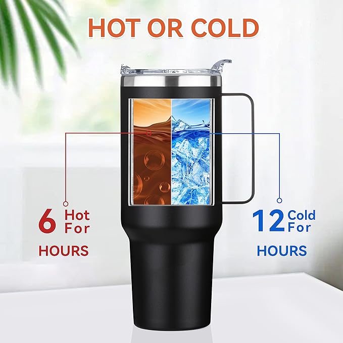 HASLE OUTFITTERS 40 oz Stainless Steel Tumbler with Handle, Vacuum Insulated Tumblers Bulk, Reusable Double Wall Travel Coffee Mug, Durable Powder Coated Water Bottles(Black, 4) - Bloomnest