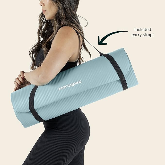 Retrospec Solana Yoga Mat 1" Thick With Nylon Strap For Men & Women - Non Slip Exercise Mat For Home Yoga, Pilates, Stretching, Floor & Fitness Workouts - Bloomnest
