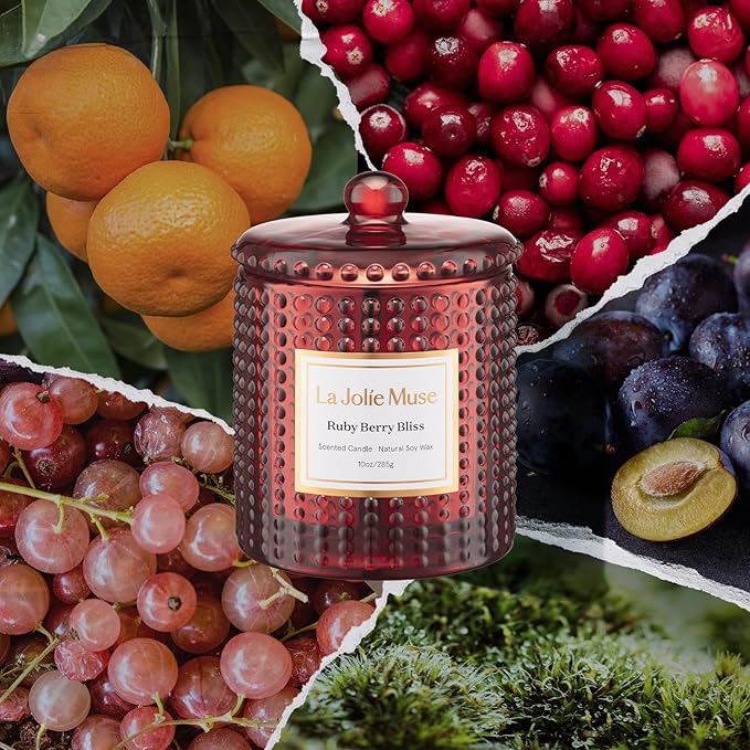 LA JOLIE MUSE Christmas Candle | Ruby Berry Bliss | Mandarin Cranberry & Plum | 10 oz Festive Candle | 55 Hours Clean Burn | Gift for Women & Family - Bloomnest