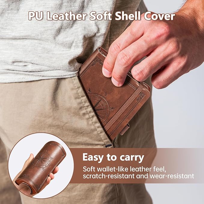 AHGXG Small Blank Pocket Journal Notebook for Men - 256 Numbered Pages B6 Mini Journal, Vintage Soft Leather Hardcover, 80gsm Paper, for Women Work Office School, 4.1'' X 5.7''- Brown - Bloomnest