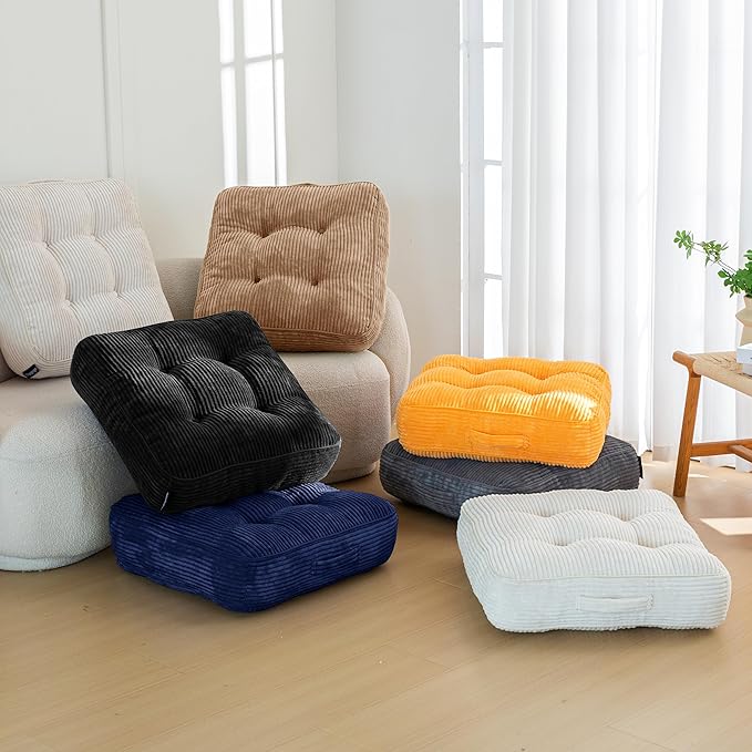 6" Washable Floor Pillow Cushion for Adults, Meditation Cushion Pillow, Large Square Floor Sitting, Removable Tufted Corduroy Cover, for Tatami Living Room or Yoga, 22x22 Inch, Machine Washable - Bloomnest