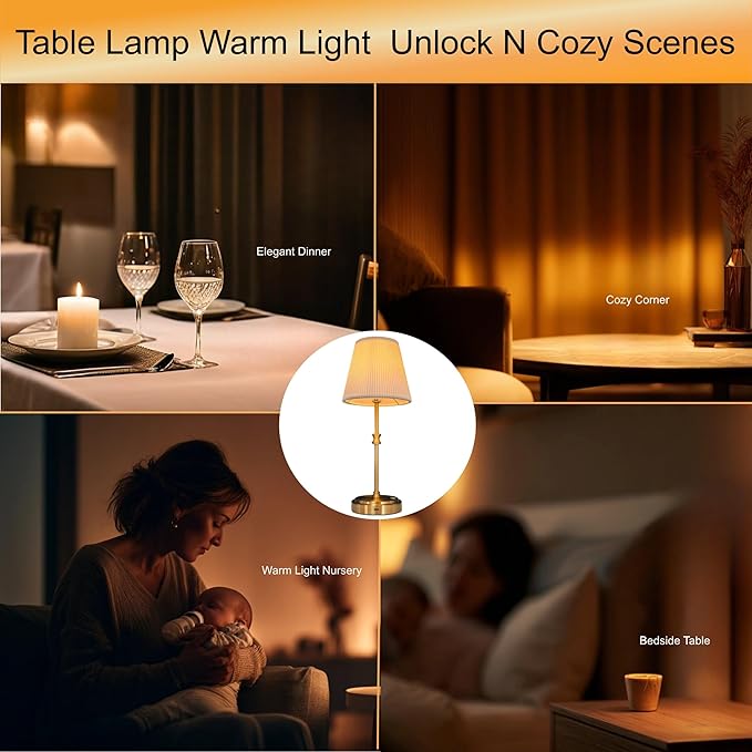 Cordless Table Lamp Rechargeable Vintage Gold-5000mAh Battery Operated Lamp for Decor, 2700K Stepless Dimming Touch Control Wireless Lamp for Bedroom, Living Room, Office, Dormitory - Bloomnest