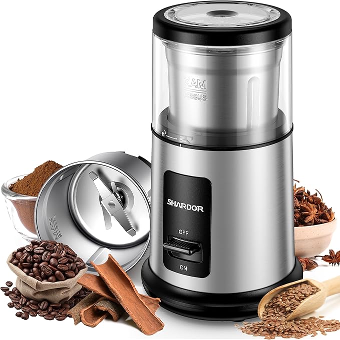 SHARDOR One Touch Coffee Grinder Electric, Spice, Herb, For Coffee Bean Spices and Seeds with 1 Removable Stainless Steel Bowl, Dry Grinder, Silver - Bloomnest