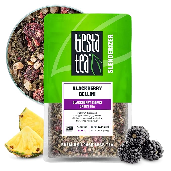 Tiesta Tea - Blackberry Bellini, Premium Loose Leaf Blend, Blackberry Citrus Green Tea, Medium Caffeinated, Refreshing Flavor, Hot or Iced, 20-25 Cups, 2.5oz Resealable Pouch - Bloomnest