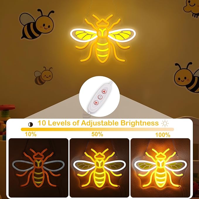 Attivolife Bumble Bee Neon Sign for Wall Decor, Light up LED Animal Neon Lamp with Dim USB Powered, Home Bedroom Classroom Party Stuff, Birthday Xmas Gifts for Kid Girl Boy Beekeeper - Bloomnest