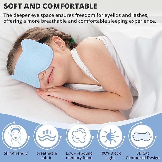 3D Kids Sleep Eye Mask: 3D Contoured Cup Sleeping Masks, Blindfold Sleep Eye Cover with Adjustable Strap, Memory Foam Lightweight Night Eyeshade for Boys Girls Teens (Blue) - Bloomnest