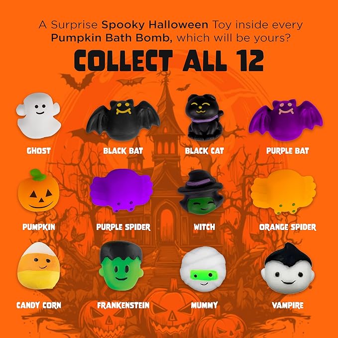 Halloween Bath Bombs for Kids with Surprise Halloween Toys Inside - Large Pumpkin Bath Bombs for Kids, Boys & Girls – Spooky Boo Basket Stuffers for Kids - Made in USA Bubble Bomb by Two Sisters - Bloomnest