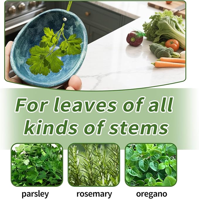 Herb Stripper, Herb Chopper, Herb Stripper Bowl, Kitchen Herb Stripping Tool for Kale, Small Pottery Herb Stripper Ceramic Bowl, Suitable for Peeling off the Leafy Assembly (Blue Glaze) - Bloomnest