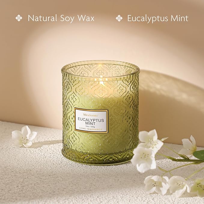 Eucalyptus Mint Scented Candles, Large Natural Soy Candle, 88 Hours Burning Time, Decorative Candles in Glass, Aromatherapy Candle Gift for Women, 19oz - Bloomnest