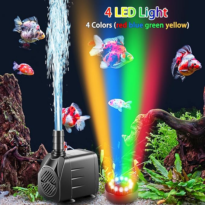 3 Pack Submersible Pump with Led Light, Small Fountain Pump with Tubing, Submersible Water Pump for Aquarium Fish Tank Indoor or Outdoor Pond Fountain Hydroponics Statuary (10W 160GPH) - Bloomnest