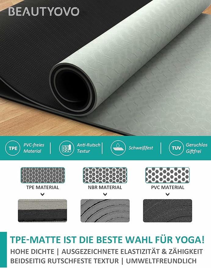 BEAUTYOVO Yoga Mat with Strap, 1/3 Inch Extra Thick Yoga Mat Double-sided Non Slip, Professional TPE Yoga Mats for Women Men, Workout Mat for Yoga, Pilates and Floor Exercises - Bloomnest