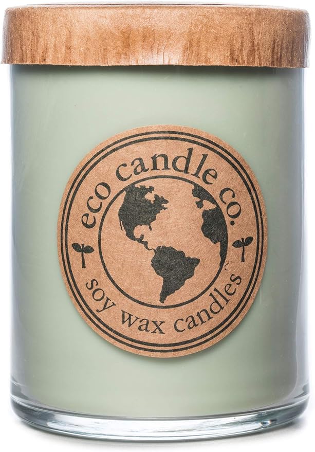ECO CANDLE CO. Recycled Candle, Eucalyptus Sage, 18 oz. Double Wick - Scents Of Eucalyptus, Sandalwood, Rosemary, & Sage - 100% Soy Wax, No Lead, Kraft Paper Label & Lid, Hand Poured, Midwest Soybeans - Bloomnest
