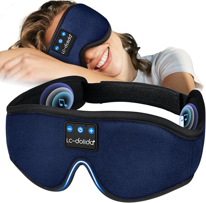 LC-dolida Sleep Headphones, Sleep Mask Bluetooth Wireless Music Eye Mask, Sleeping Headphones for Side Sleepers Sleep Mask with Bluetooth Headphones Ultra-Thin Stereo Speakers Perfect for Sleeping - Bloomnest