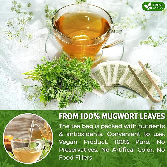FreshDrinkUS, Premium 90 Mugwort Leaf Tea Bags, 100% Natural and Pure Mugwort Leaves. No Sugar, No Caffeine, No Gluten, Vegan. - Bloomnest