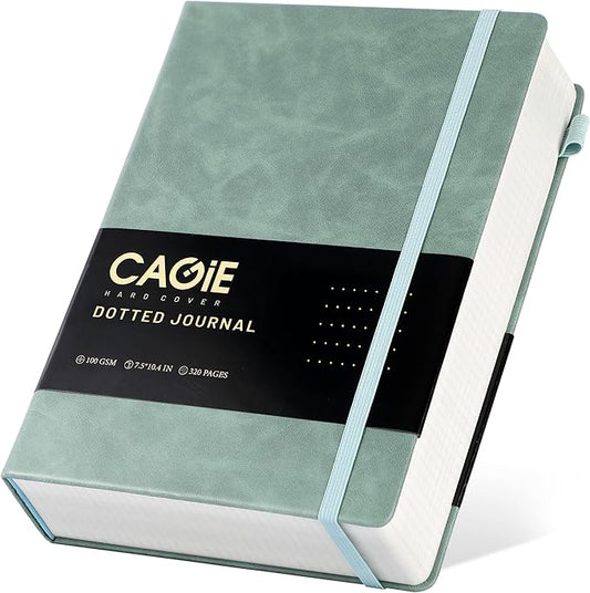 CAGIE Bullet Dotted Journal Notebook 320 Pages 100 GSM Paper Hardcover B5 Dot Grid Notebook Leather Journals for Writing Women Men Work Journaling, Green - Bloomnest