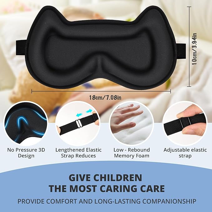 3D Kids Sleep Eye Mask: 3D Contoured Cup Sleeping Masks, Blindfold Sleep Eye Cover with Adjustable Strap, Memory Foam Lightweight Night Eyeshade for Boys Girls Teens (Blue) - Bloomnest