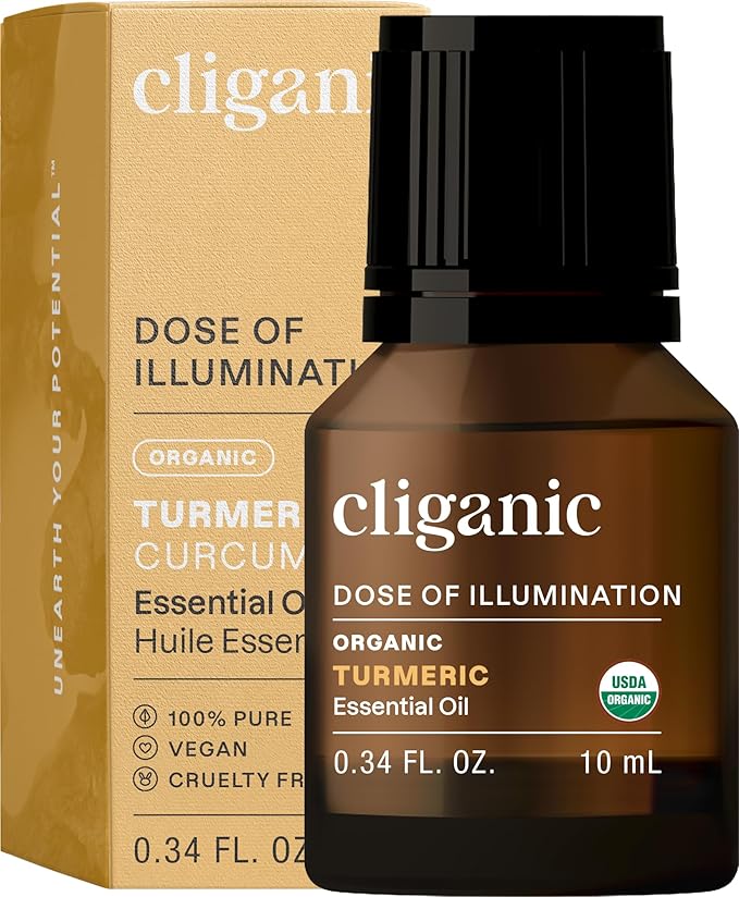 Cliganic Organic Turmeric Essential Oil, 100% Pure Natural for Aromatherapy | Non-GMO Verified (Packaging May Vary) Cliganic