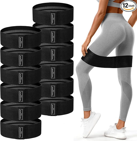 12 Pcs Fabric Resistance Bands for Working Out Booty Workout Stretch Exercise Bands Non Slip for Legs Squat Resistance Loop for Women Men Starter Butt Hip Thigh Fitness - Bloomnest