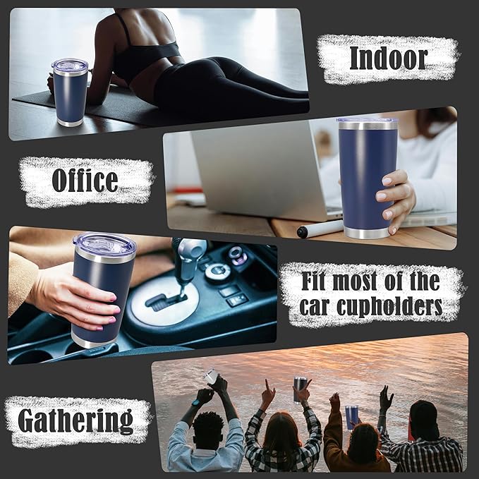 20 oz Tumbler Coffee Travel Tumblers Bulk with Lid Stainless Steel Double Wall Vacuum Insulated Mug Powder Coated Cups fit Car Cupholder for Hot and Cold - Navy, 12Pack