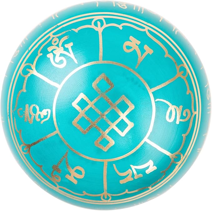 Tibetan Singing Bowl Set - 4" Easy To Play Authentic Handmade For Meditation Sound 7 Chakra Healing By HIMALAYAN BAZAAR (Turquoise Blue, 4")