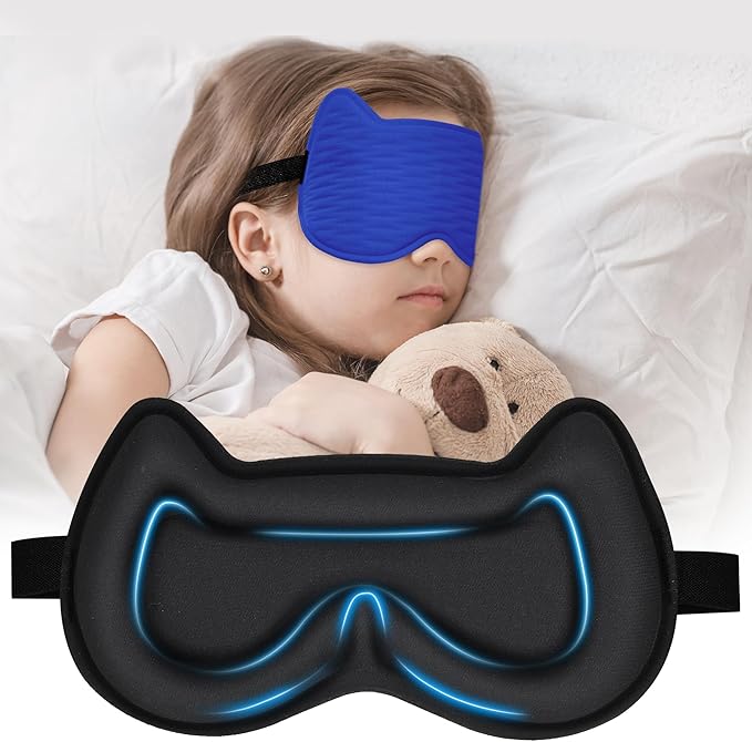 3D Kids Sleep Eye Mask: 3D Contoured Cup Sleeping Masks, Blindfold Sleep Eye Cover with Adjustable Strap, Memory Foam Lightweight Night Eyeshade for Boys Girls Teens (Royal Blue) - Bloomnest