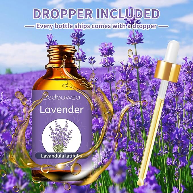 Sedbuwza Lavender Oil Essential Oil, 100% Pure and Natural Premium Lavender Fragrance Oil with Premium Glass Dropper for Diffuser, Aromatherapy Making - 3.38 Fl Oz/100ML Sedbuwza