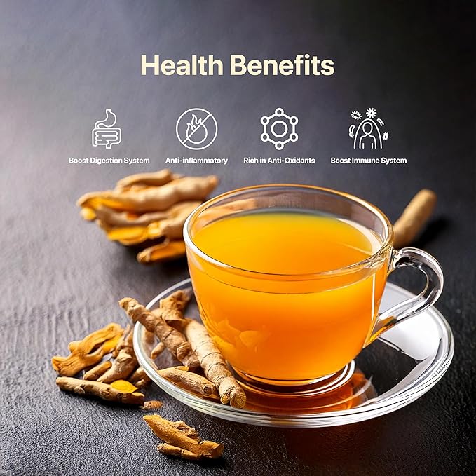 BLUE TEA - Turmeric Tea - Ashwagandha - 30 Count - Pyramid Plant Based Tea Bag | CURCUMIN RICH - HERBAL BLEND | Herbal Tea - Caffeine Free - Non-GMO - Vegan - Gluten Free - No Sugar | Reusable Tin Pack - Bloomnest