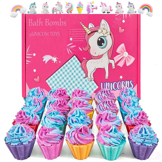 Bath Bombs for Kids with Surprise Unicorn Inside, 20 Kids Bath Bombs Gift Set, Handmade Bubble Bath Fizzes Bomb for Chrildren Birthday Christmas and Party Favor Christmas Gifts Set for Girls - Bloomnest