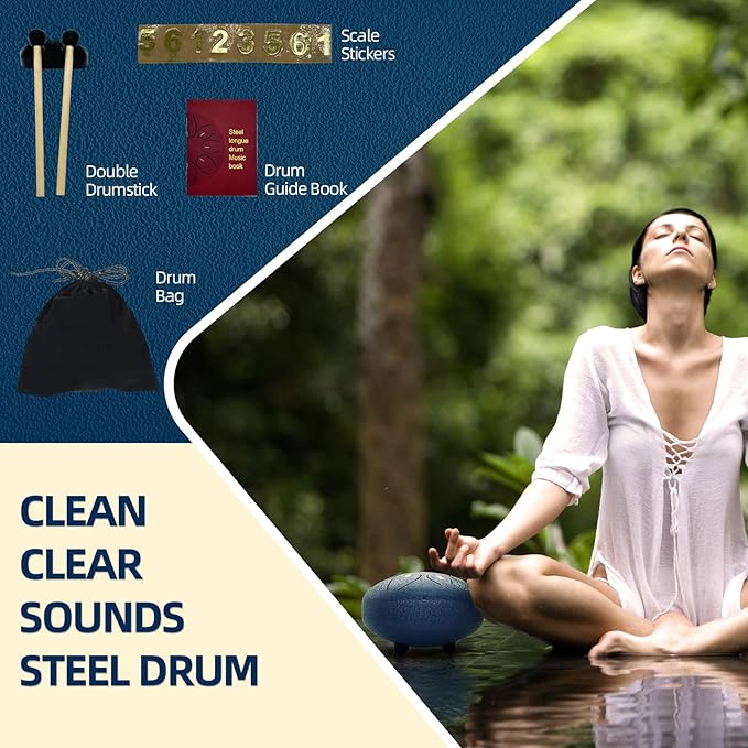 Steel Tongue Drum 6 Inch 8 Notes,C-Key Steel Hand Drum Instruments Set for Kids Adults,Navy Blue - Bloomnest