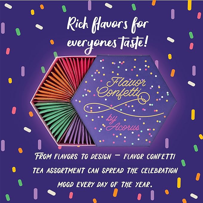 ACORUS | Flavor Confetti Tea Assortment | Natural Fruit and Herbal Tea Gift Set | Celebrate with 6 Different Flavors | Large Selection Tea Set | Tea Box For Various Occasions - 60 Tea Bags - Bloomnest
