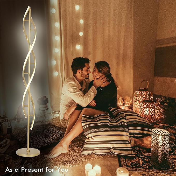 DNA 61" Tall Lamp with Dimmable Rmoete Control,Gold Spiral Beside Corner Modern Floor Lamp for Bedroom,3 Color Temperatures Lamp Standing Lamp for Living Room,Dining Room(Gold) - Bloomnest