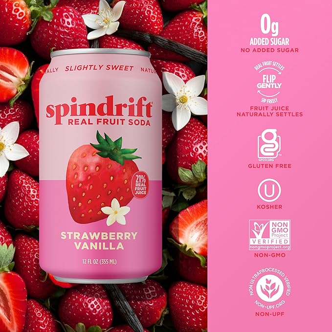 Spindrift Soda "Strawberry Shortcake" Strawberry Vanilla Soda with Real Squeezed Fruit 12 Pack Case - Bloomnest