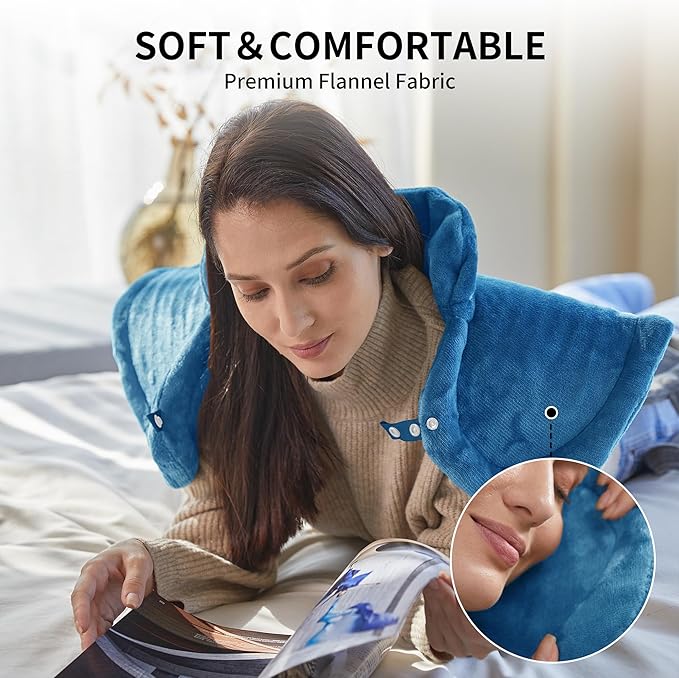 Heating Pad for Neck Shoulder and Back, Valentines Day Gifts for Her Him, Birthday Gift for Women Men Mom, Deeper Pain Relief,Large Weighted Heat Pad, ETL Certified, Blue - Bloomnest