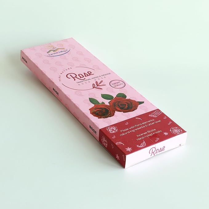 Rose Incense Sticks - Traditional Handcrafted Masala Incense -40 to 50 Sticks Approx. AromaValley