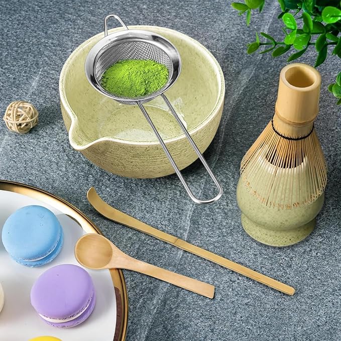 6 Pcs Matcha Whisk Set,Matcha Kit for Ceremony,Matcha Tea Set for Making Breakfast/Latte,Matcha Whisk Set with Ceramic Bowl with Spout,Whisk and Holder,Gift for Matcha Lover - Bloomnest