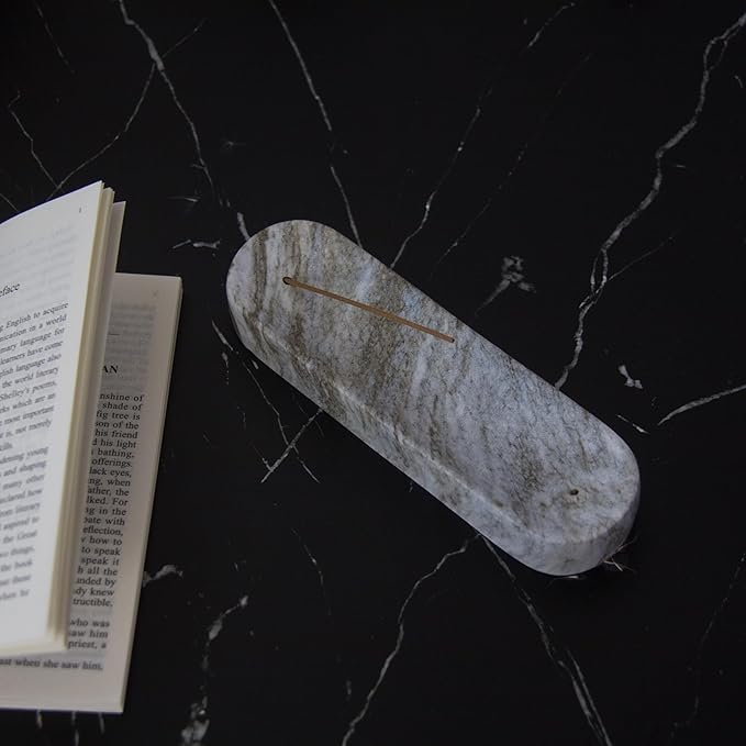 Marble-Patterned Concrete Incense Holder, with A Box of Cedar Incense, 7.1 Inch Good for Incense Tray, A Poetic and Artistic Gift for Yoga＆Meditation(Gray) - Bloomnest