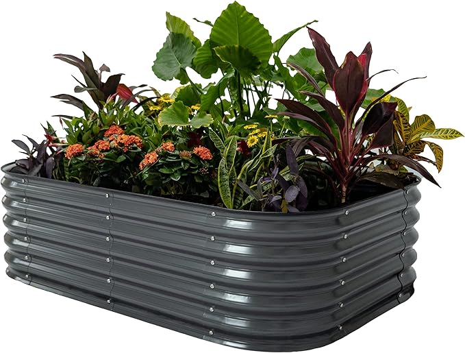 Vego garden Aluzinc Raised Garden Bed Kits, 17" Tall 6 in 1 Modular Metal Raised Planter Bed for Vegetables Flowers Patio Ground Planter Box-Modern Gray - Bloomnest