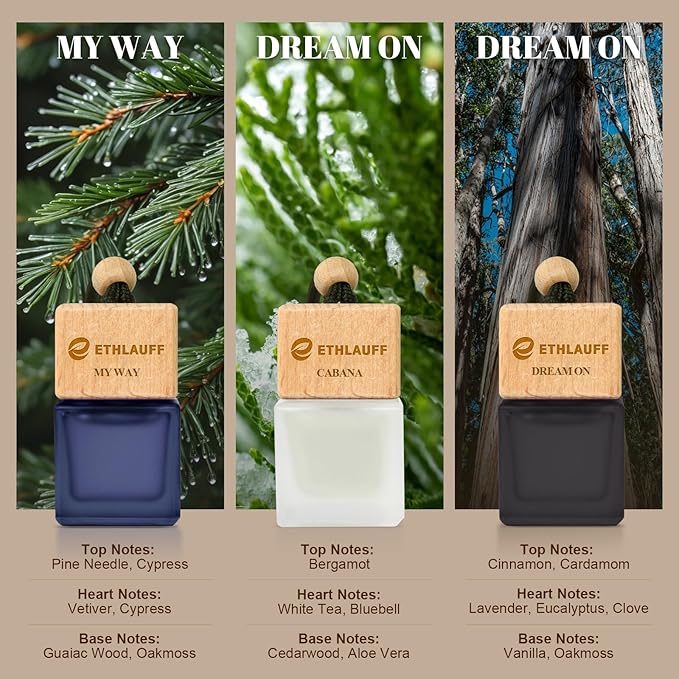 Car Air Freshener Hanging 3 Pack - 1 Way, Dream On, Cabana Hotel Collection Diffuser Oil Inspired The One Hotel, Car Fresheners for Women & Men, 45+ days Long Lasting, 0.27 FL OZ/8ML - Bloomnest