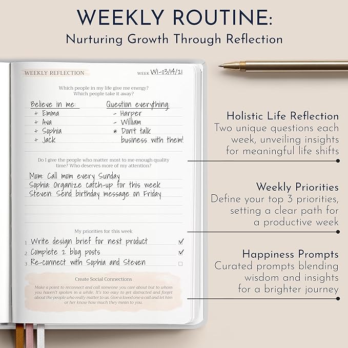 RYVE Daily Gratitude Journal for Women – 6-Month Guided Positivity & Wellness Journal with Prompts, Affirmations, Mindfulness, for Self-Reflection & Manifestation - Bloomnest