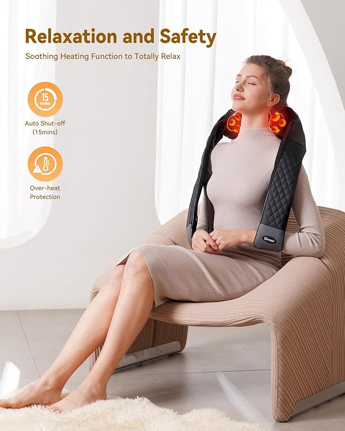 Shiatsu Neck and Back Massager with Heat, Neck and Shoulder Massager, 4D Deep Tissue Kneading Massage for Leg, Full Body Muscle Pain Relief, Ergonomic Design, Ideal Gifts for Women Men, Corded Use - Bloomnest