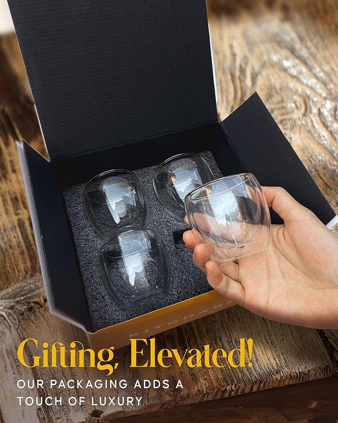 Kitchables Espresso Cups Set of 4, 2.7oz - Durable Double Walled Espresso Shot Glass - Expresso Shots Cup Compatible With Nespresso Machines - demitasse cups - Tasas De Café Expreso - Bloomnest
