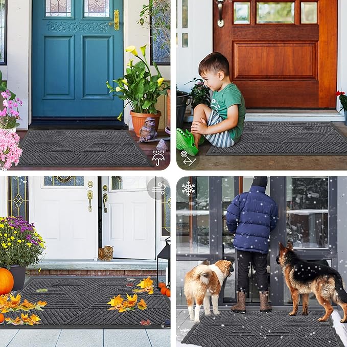 Smiry Front Door Mat Outside Entrance, Heavy Duty Sturdy Natural Rubber Doormat, Trap Dirt and Moisture, Easy Clean Low Profile Mats for Indoor Outdoor Entry, Irregular Triangle (29.5x17, Light Grey) - Bloomnest