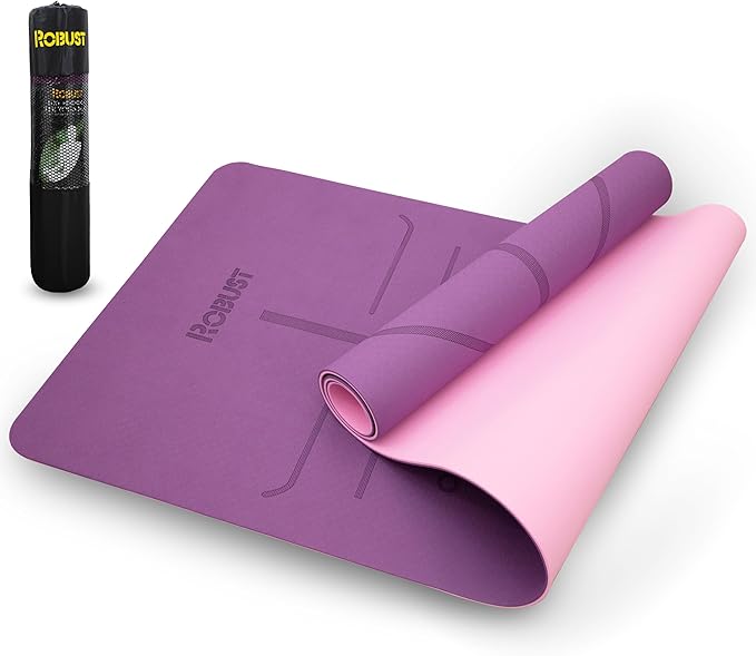 Robust Non-Slip Yoga Mat with Strap, 1/4" Thick TPE Eco-Friendly Workout Mat for Yoga with Position Lines and Texture Surface, Gym Mat for Women, Men, Pilates and Exercises Anti-Tear Sweat-Proof Exercise Mat - Bloomnest
