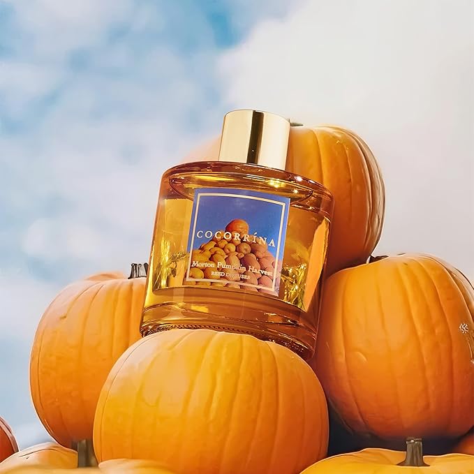 COCORRÍNA Reed Diffuser - Morton Pumpkin Harvest Reed Diffuser Set with 8 Sticks & Preserved Baby's Breath, Reed Diffuser for Home Bathroom Shelf Decor - Bloomnest