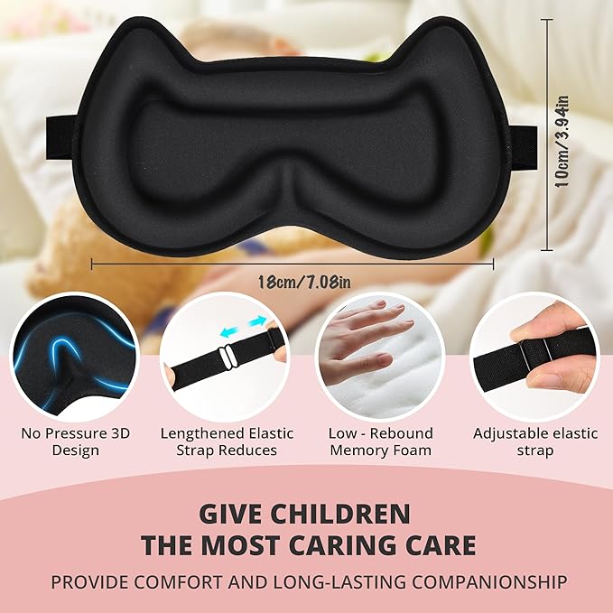 3D Kids Sleep Eye Mask: 3D Contoured Cup Sleeping Masks, Blindfold Sleep Eye Cover with Adjustable Strap, Memory Foam Lightweight Night Eyeshade for Boys Girls Teens (Pink) - Bloomnest
