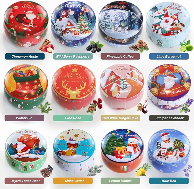 12 Pack Christmas Scented Candles with Natural Soy Wax, Long Lasting Aromatherapy Soy Candles for Home Scented, Christmas Candles Gift Set for Women & Friends - Bloomnest