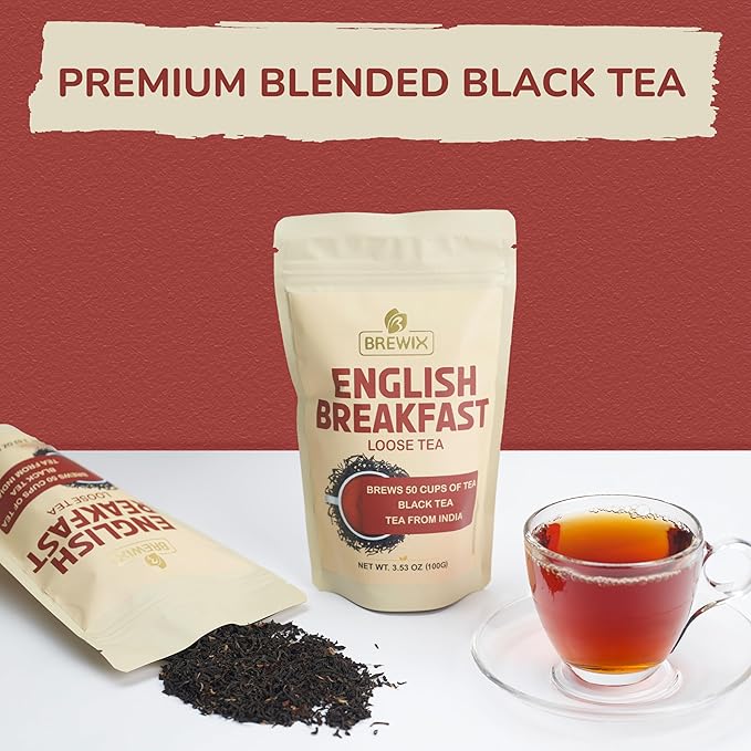 BREWIX, English Breakfast Black Tea Leaves (50+ Cups, 3.53oz/100g) Gluten Free | Strong, Robust & Aromatic | High Caffeine Loose Leaf - Bloomnest